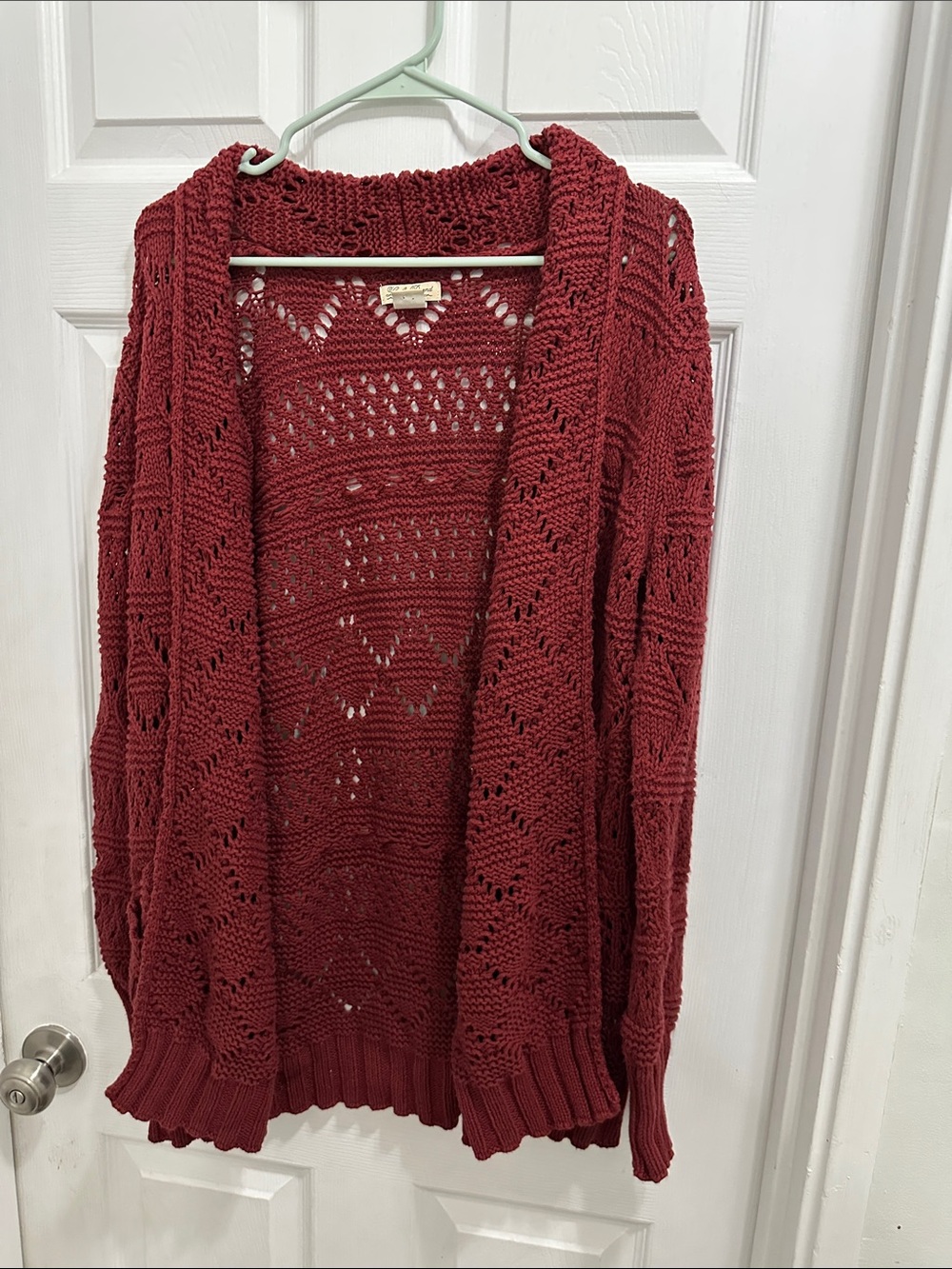 Lucky Brand Open-Front Crochet Cardigan - Burgundy